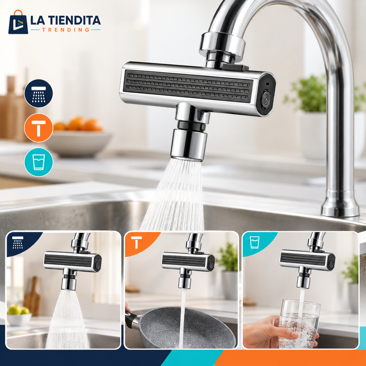 Grifo de Cocina Extensible 3 en 1